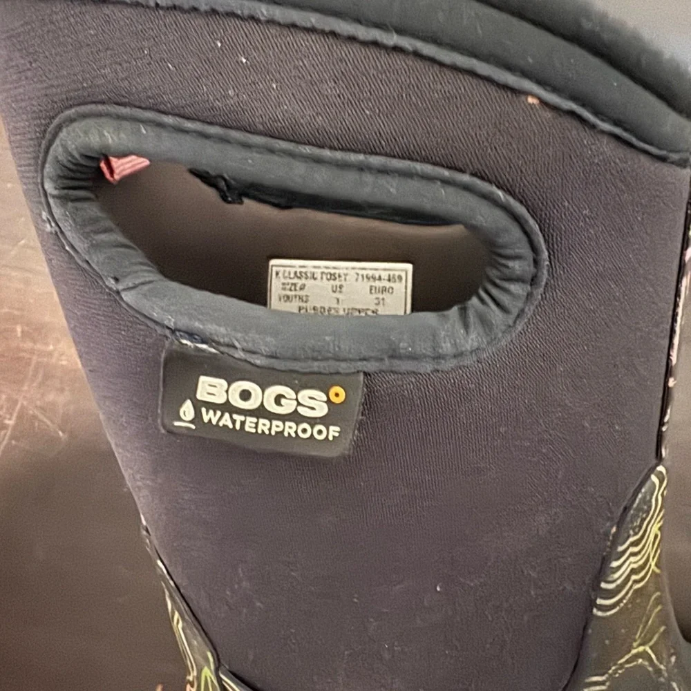 Bogs Kids Classic Posey Waterproof Boots - Black and Pink